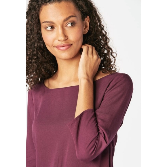 NEW JustFab Women's XS Boysenberry Shift Dress 3/4 Sleeves Basic Rayon Boatneck - Picture 4 of 10
